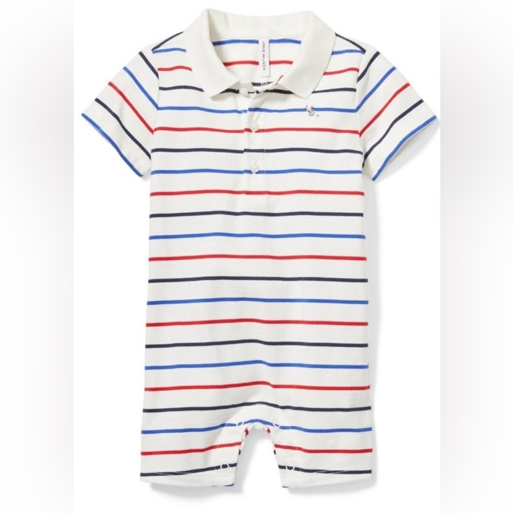 Janie and Jack Polo Striped Cotton Baby Romper Americana size 18-24 months